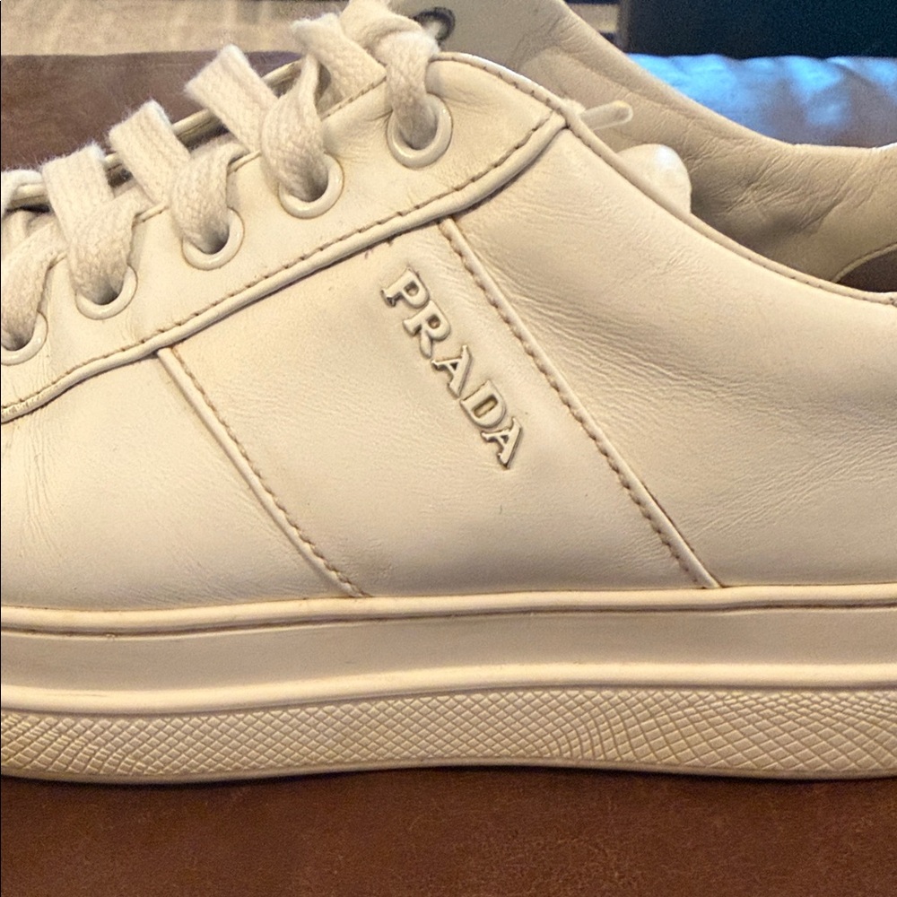 Prada White and Silver Low-Top Sneakers - Picture 5 of 5